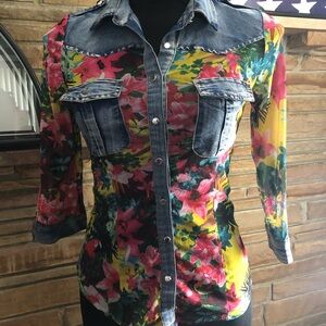 Floral Denim Women's Top